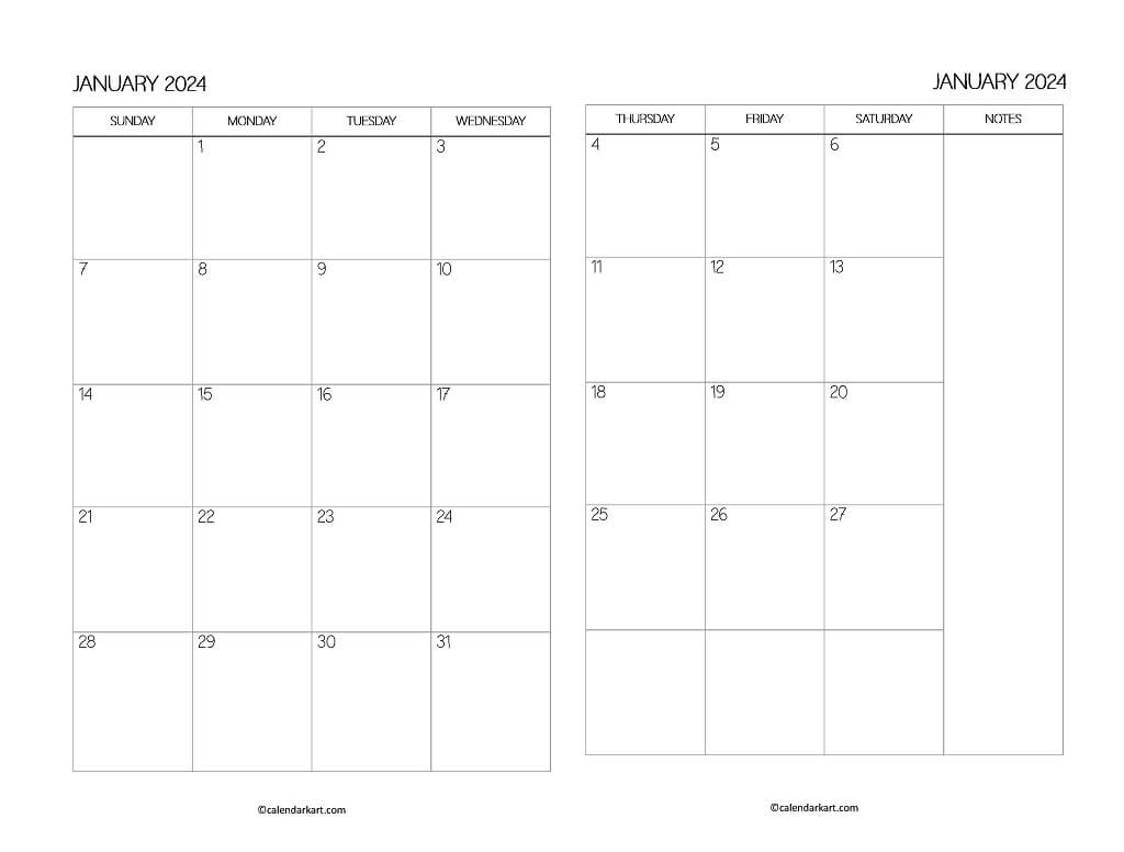 2 Page Monthly Calendars 2024 - Calendarkart | Printable Calendar 2024 2 Months Per Page