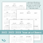 2022 2023 2024 Year At A Glance Minimalist Editable Printable | Postal Calendar 2024 Printable