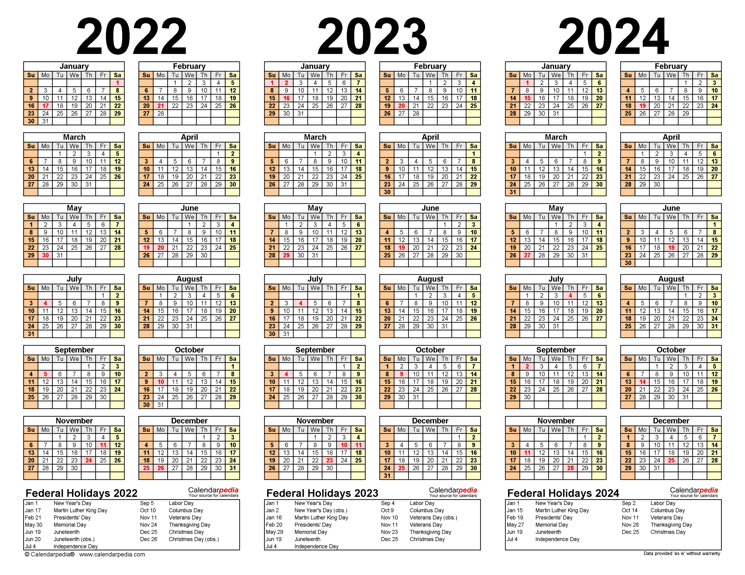 2022-2024 Three Year Calendar - Free Printable Pdf Templates | 3 Year Calendar 2021 To 2024 Printable