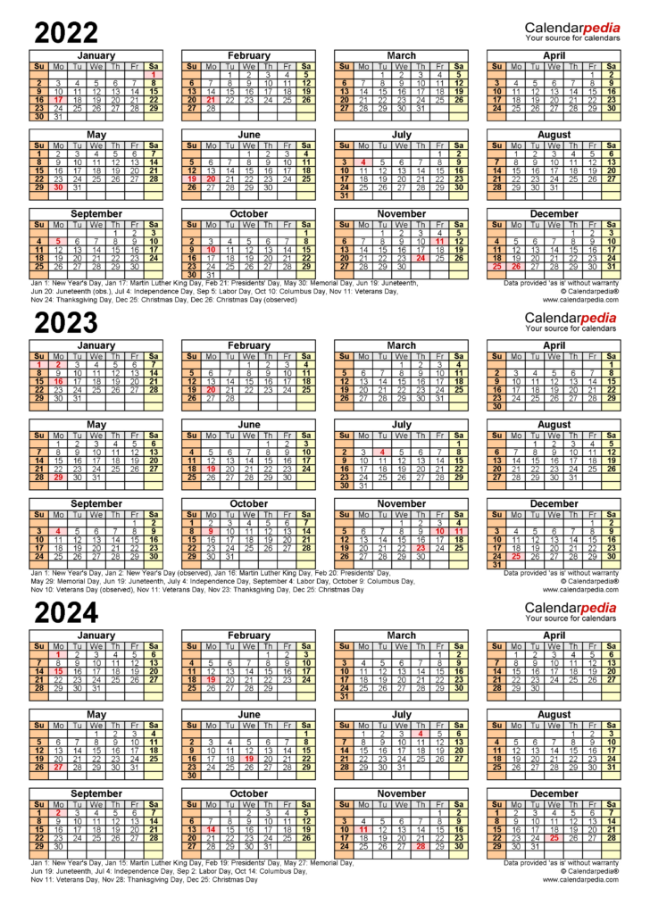 3 Year Calendar 2021 to 2024 Printable | Calendar 2024