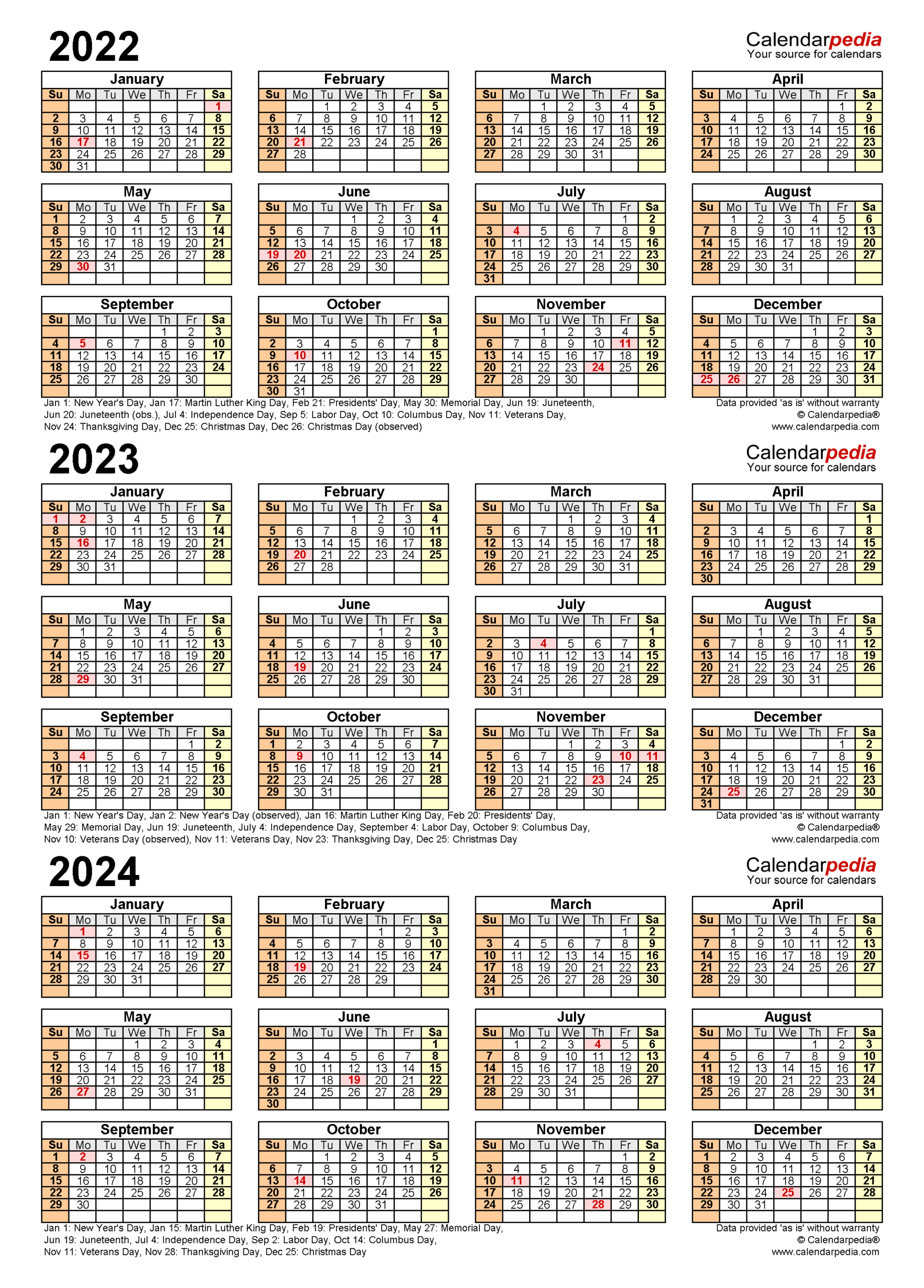 2022-2024 Three Year Calendar - Free Printable Pdf Templates | 3 Year Calendar 2021 To 2024 Printable