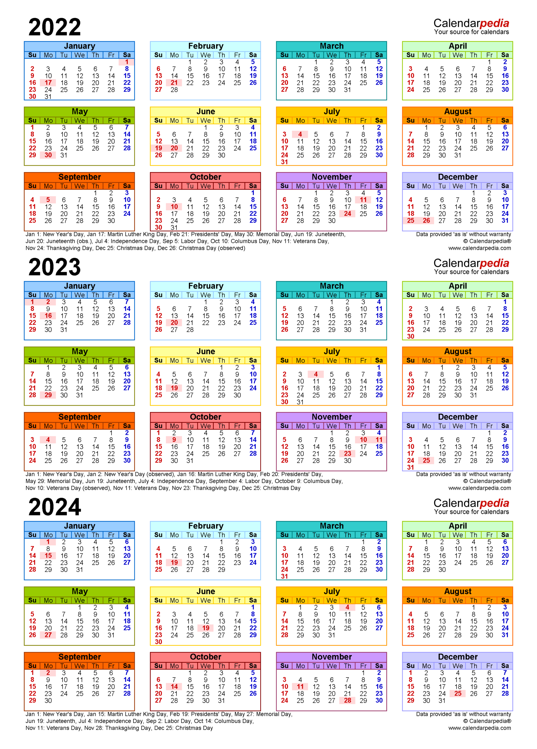 2022-2024 Three Year Calendar - Free Printable Pdf Templates | Free Printable 3 Year Calendar 2022 To 2024