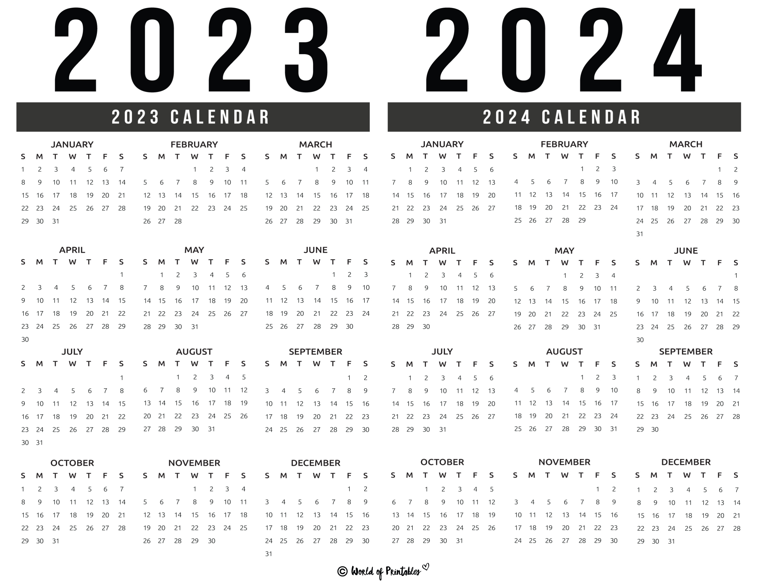 2023 2024 Calendar Free Printables - World Of Printables | 2023 2024 Calendar Free Printable