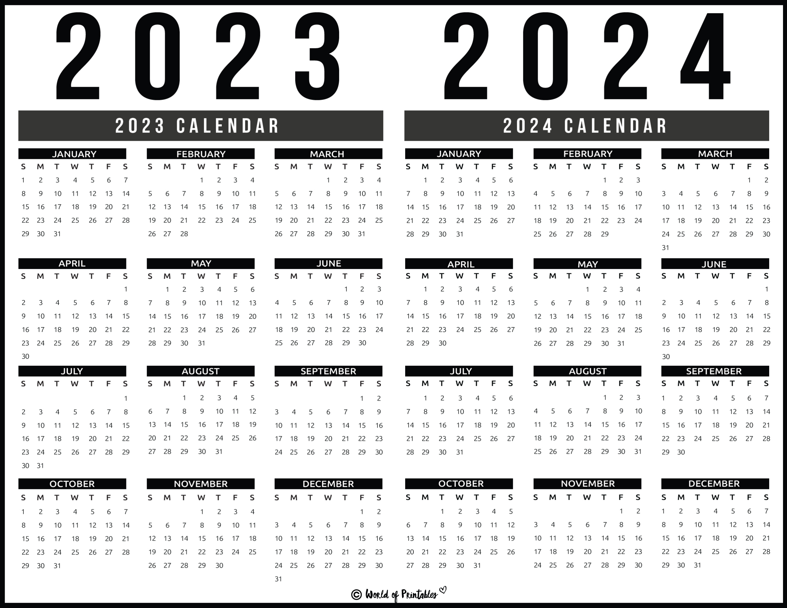 2023 2024 Calendar Free Printables - World Of Printables | 2023 2024 Calendar Free Printable