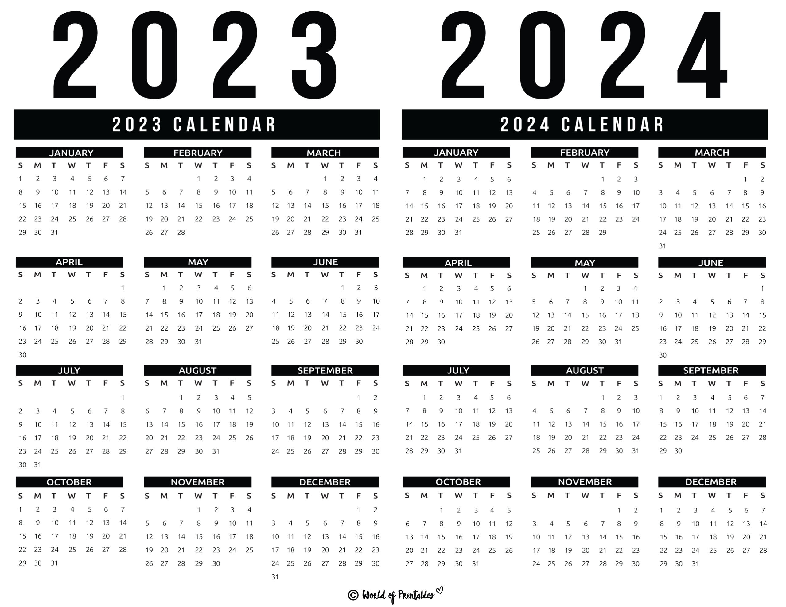 2023 2024 Calendar Free Printables - World Of Printables | 2023 2024 Calendar Printable Pdf