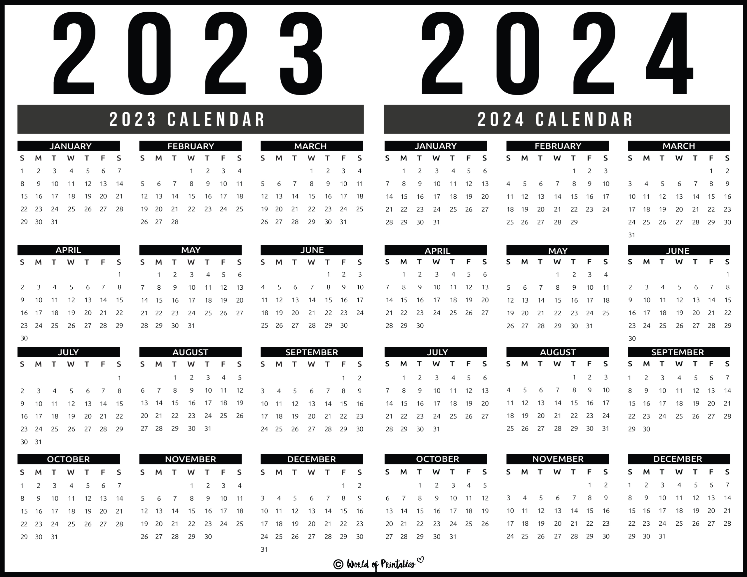 2023 2024 Calendar Free Printables - World Of Printables | 2023 2024 Monthly Calendar Printable