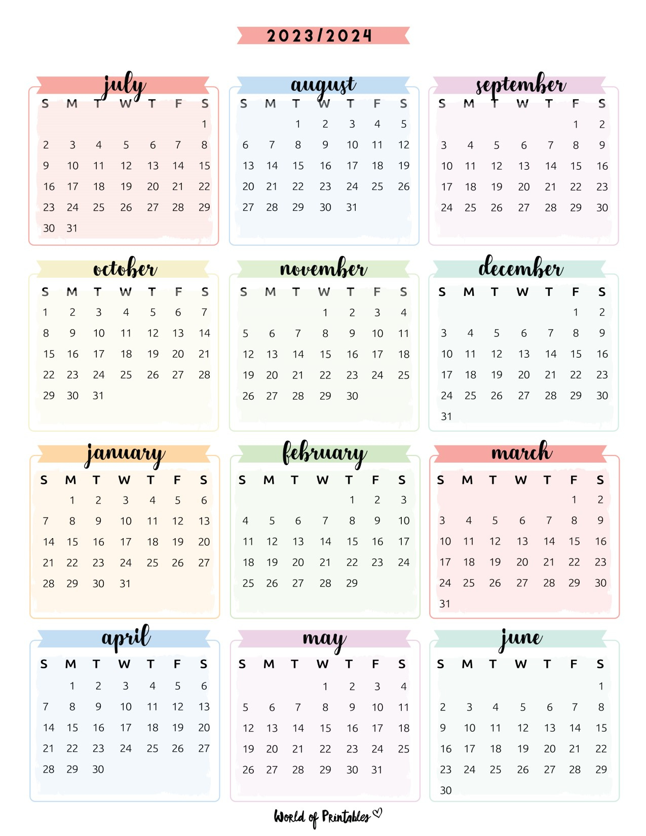 2023 2024 Calendar Free Printables - World Of Printables | 2023 2024 School Calendar Printable