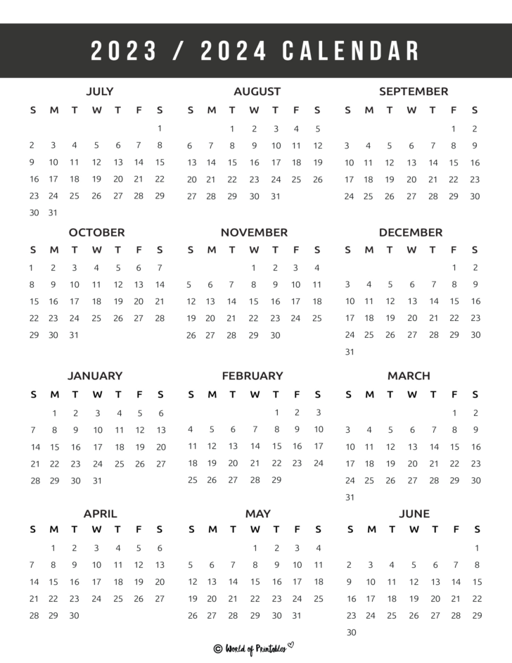 Free Printable Calendar July 2023 June 2024 | Calendar 2024