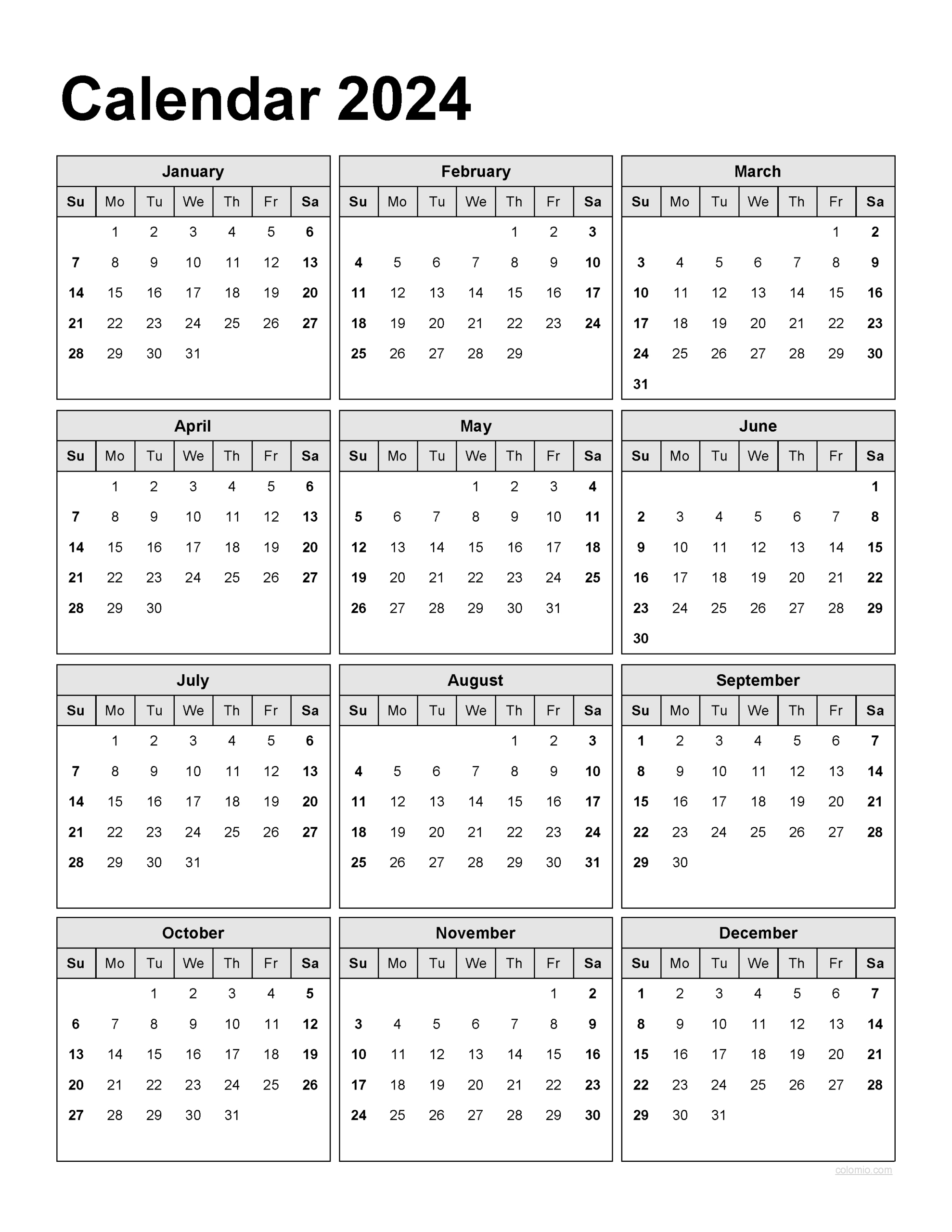 2024 Printable Calendar PDF Calendar 2024 Printable Calendar 2024
