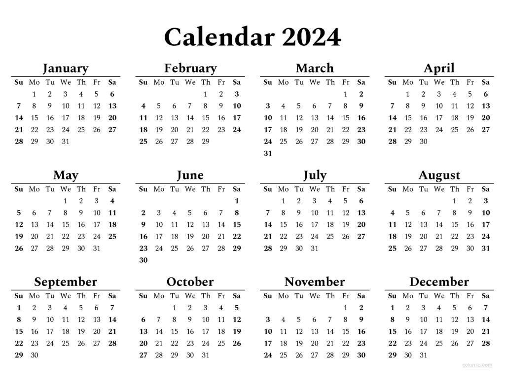 2024 Yearly Calendar Printable PDF | Calendar 2024 | Printable Calendar ...