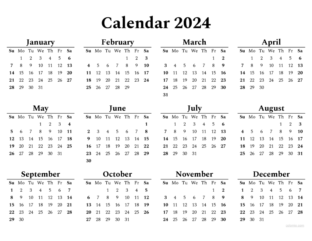 Printable Calendar 2024 Monthly PDF | Calendar 2024 | Printable ...