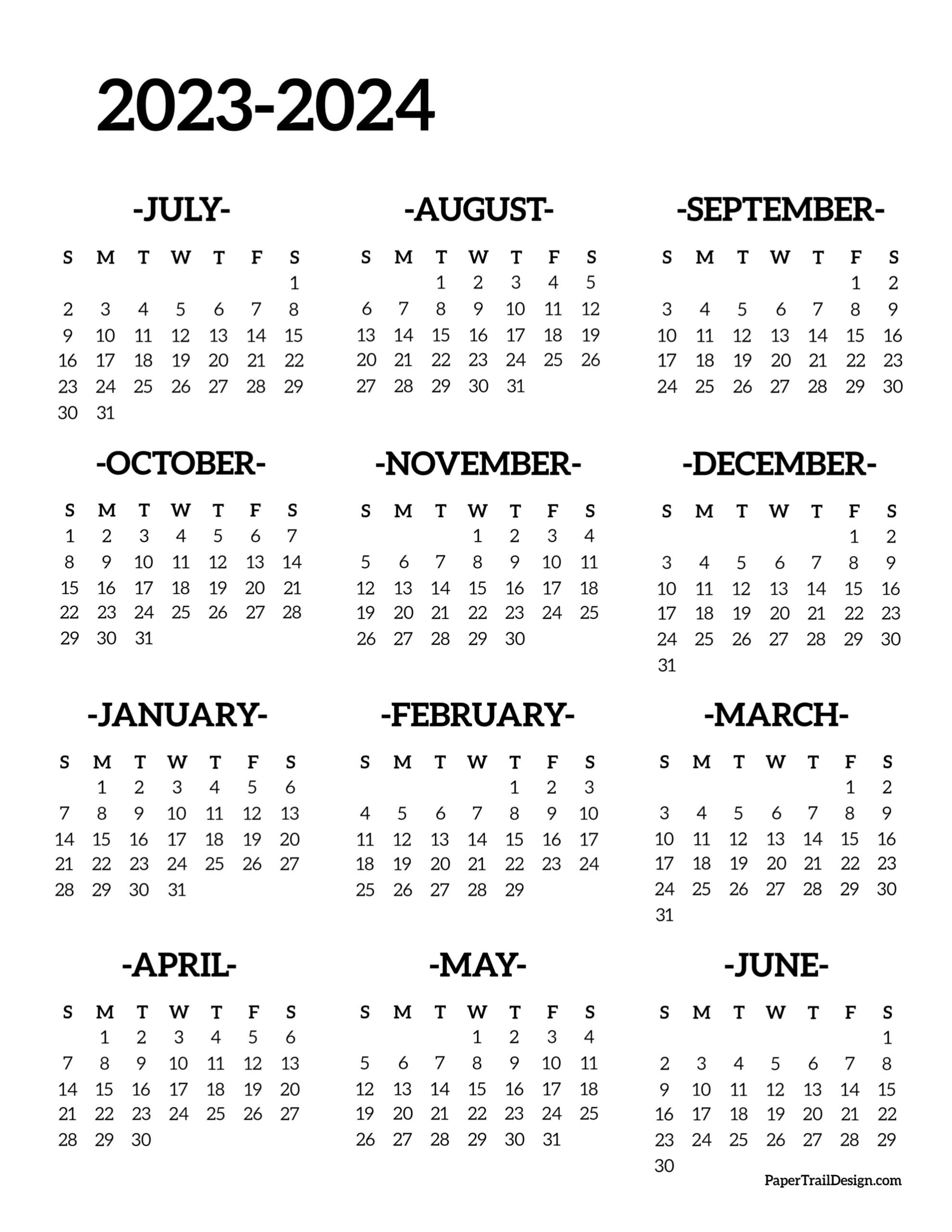 2023-2024 School Year Calendar Free Printable - Paper Trail Design | Printable Calendar For 2023 2024