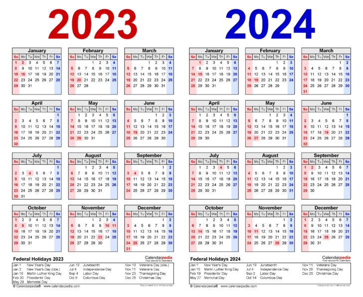 2023 2024 Calendar with Holidays Printable Free | Calendar 2024