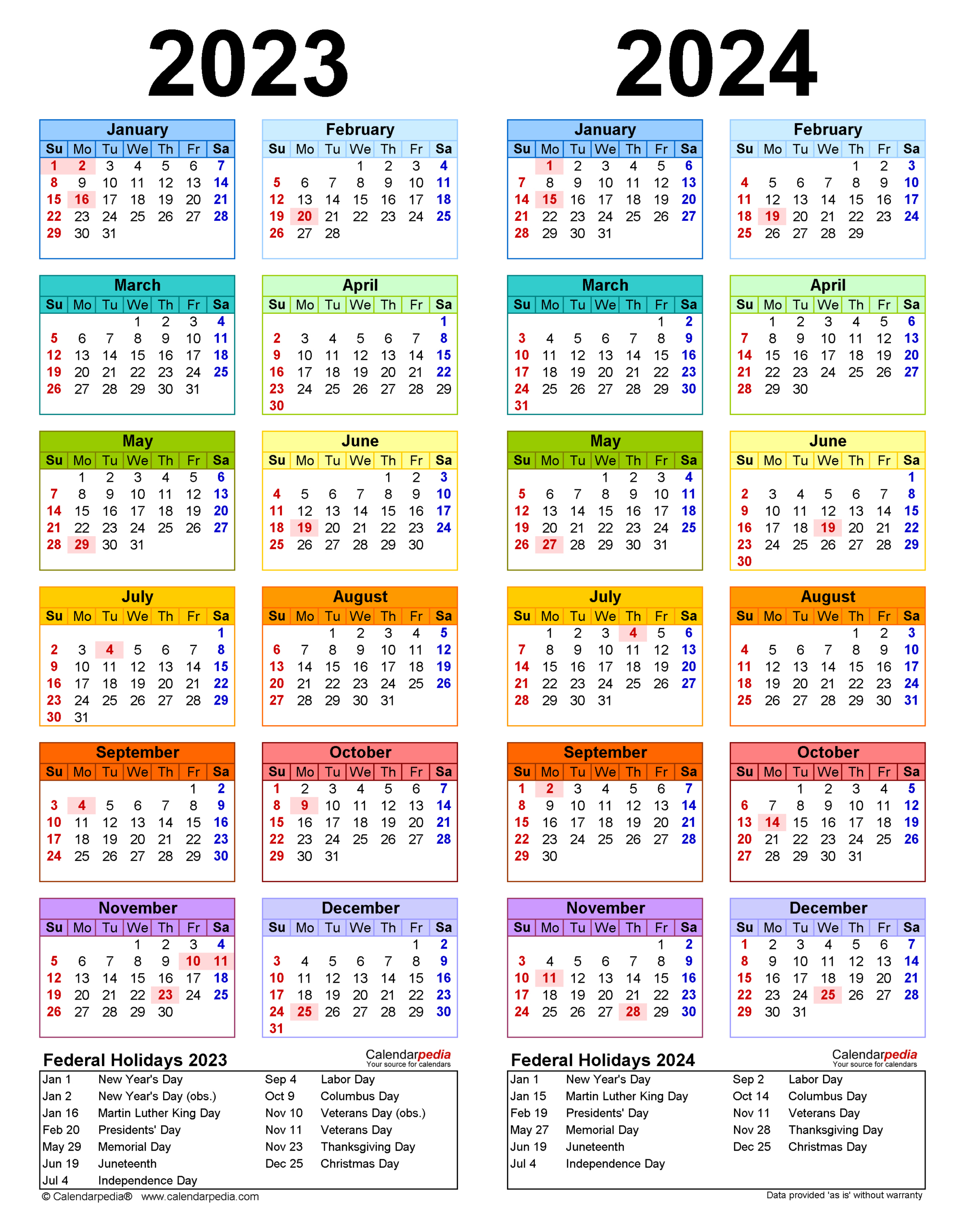 2023-2024 Two Year Calendar - Free Printable Pdf Templates | 2023 Calendar 2024 Printable with Holidays