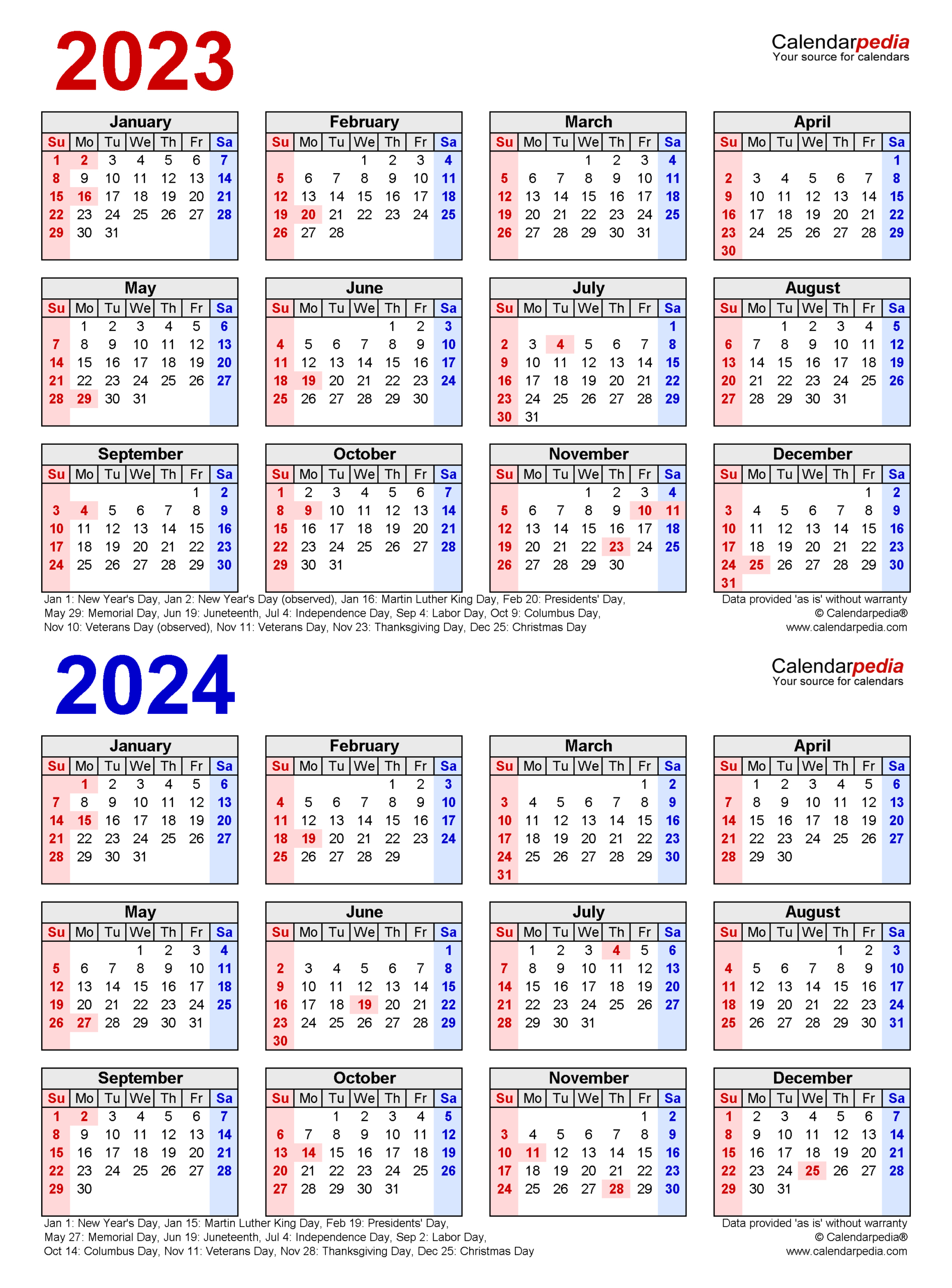 2023-2024 Two Year Calendar - Free Printable Pdf Templates |  Calendar 2024