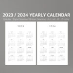 2023 24 Calendar Printable Yearly Calendar Modern Calendar   Etsy Uk | 2023 Calendar 2024 Printable Uk