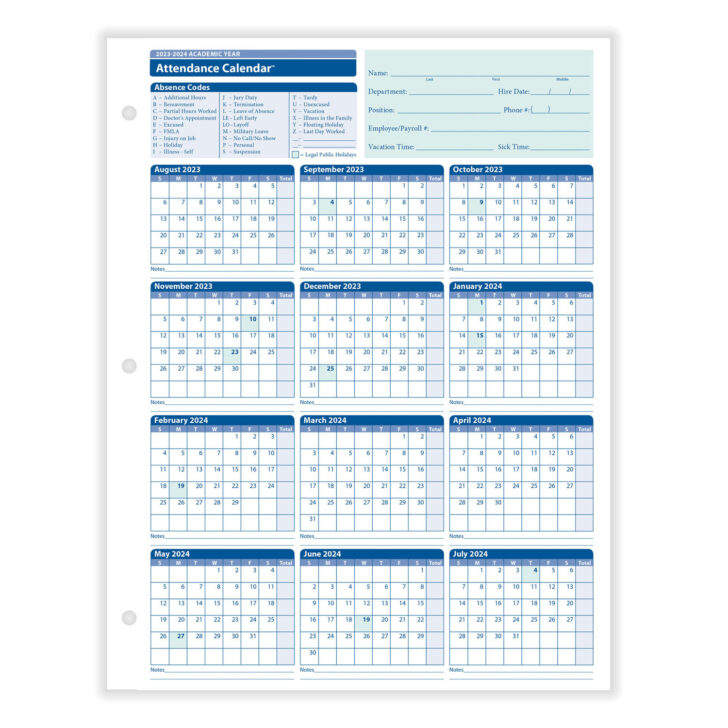 Free Printable 2024 Employee Attendance Calendar PDF | Calendar 2024