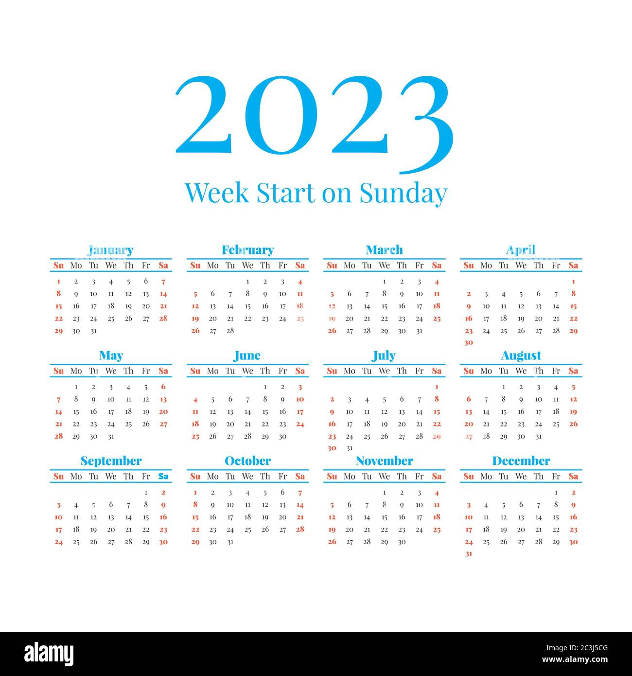 2023 Calendrier Avec Les Semaines Commence Le Dimanche Image |  Calendar 2024