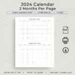 2024 2 Month Calendar 2024 Planner Calendar Wall Calendar 2   Etsy | Printable Calendar 2024 2 Months Per Page