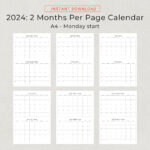 2024 2 Month Calendar 2024 Planner Calendar Wall Calendar 2 Months Per Page  Monthly Calendar 2024 Organizer Minimalist Printable Calendar |  Calendar 2024