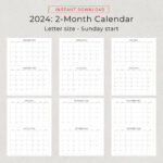 2024 2 Month Calendar 2024 Planner Calendar Wall Calendar 2 Months Per Page  Monthly Calendar 2024 Organizer Minimalist Printable Calendar | Printable Calendar 2024 2 Months Per Page