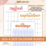 2024 2025 Calendar Bundle | Printable Editable Portrait Monthly | Postal Calendar 2024 Printable