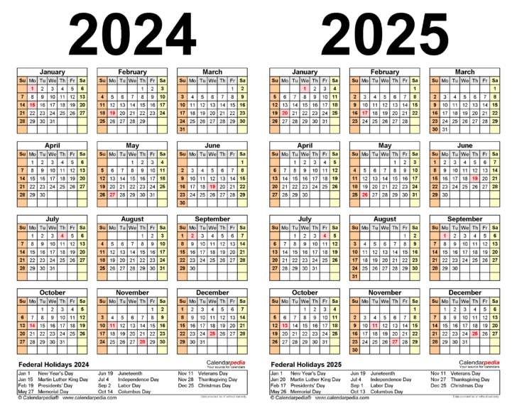 2024 and 2025 Calendar with Holidays Printable Free | Calendar 2024