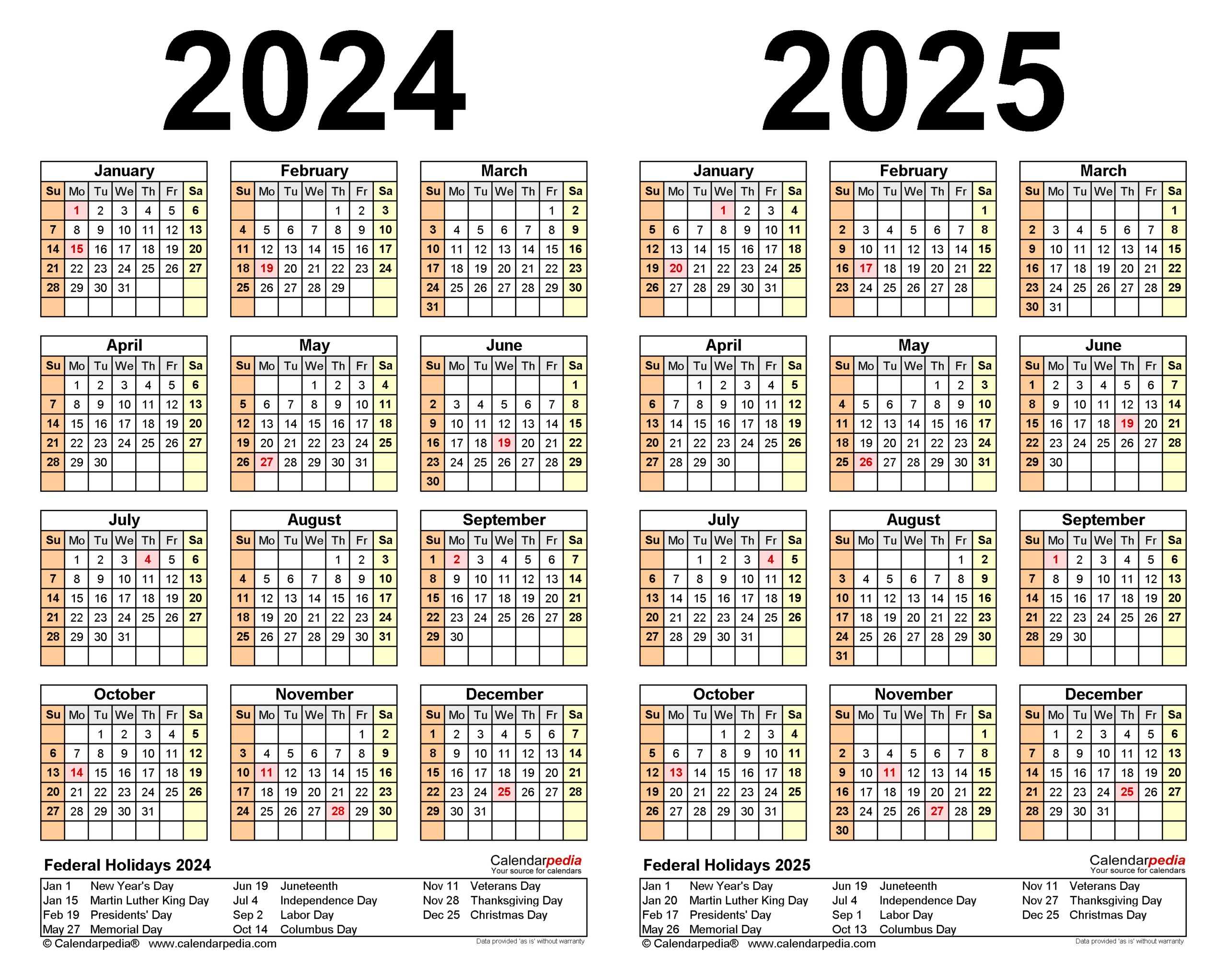 2024-2025 Two Year Calendar - Free Printable Excel Templates | 2024 and 2025 Calendar with Holidays Printable Free