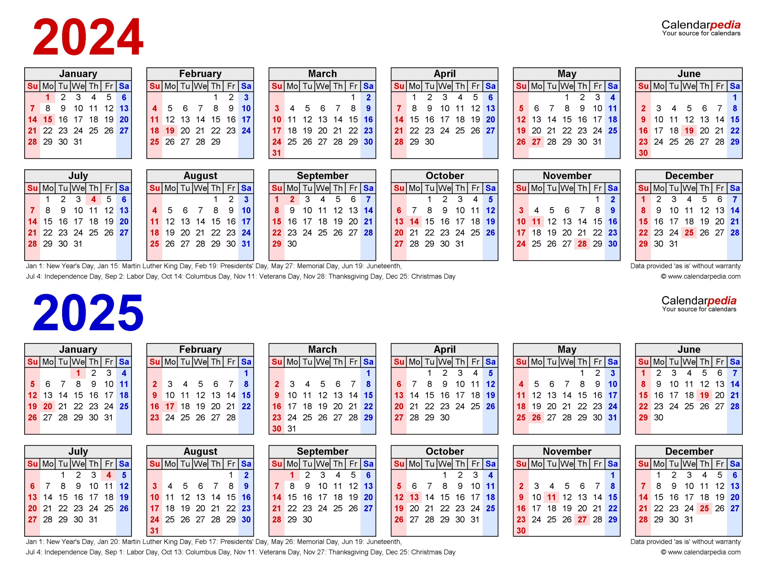 2024-2025 Two Year Calendar - Free Printable Pdf Templates | 2024 and 2025 Calendar with Holidays Printable Free