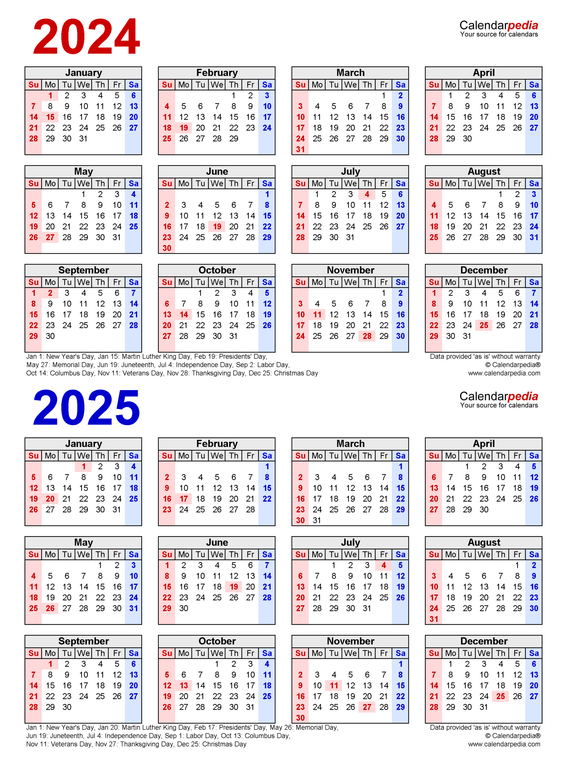 2024-2025 Two Year Calendar - Free Printable Pdf Templates | 2024 and 2025 United States Printable Calendar