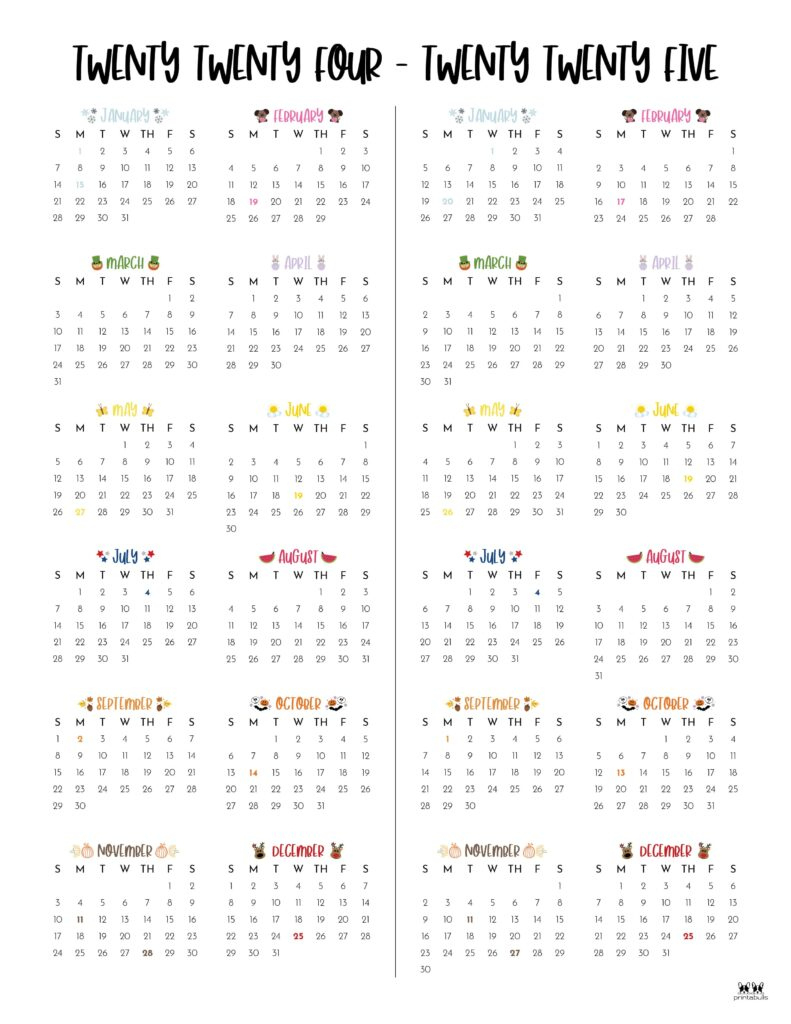 2024-2025 Two Year Calendars - 10 Free Printables | Printabulls | 2024 And 2025 Calendar Printable Free