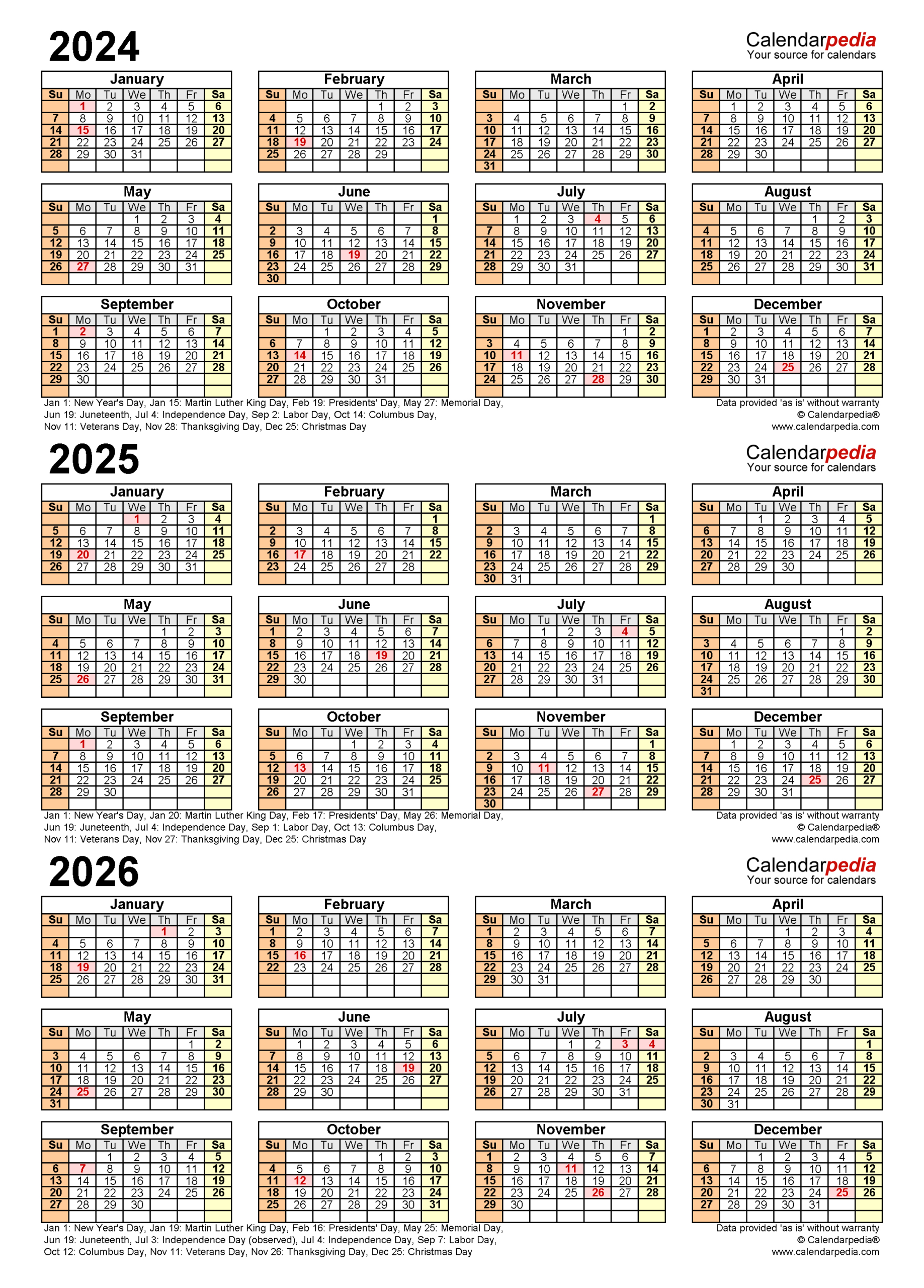 2024-2026 Three Year Calendar - Free Printable Excel Templates | 3 Year Calendar 2024 to 2026 Printable