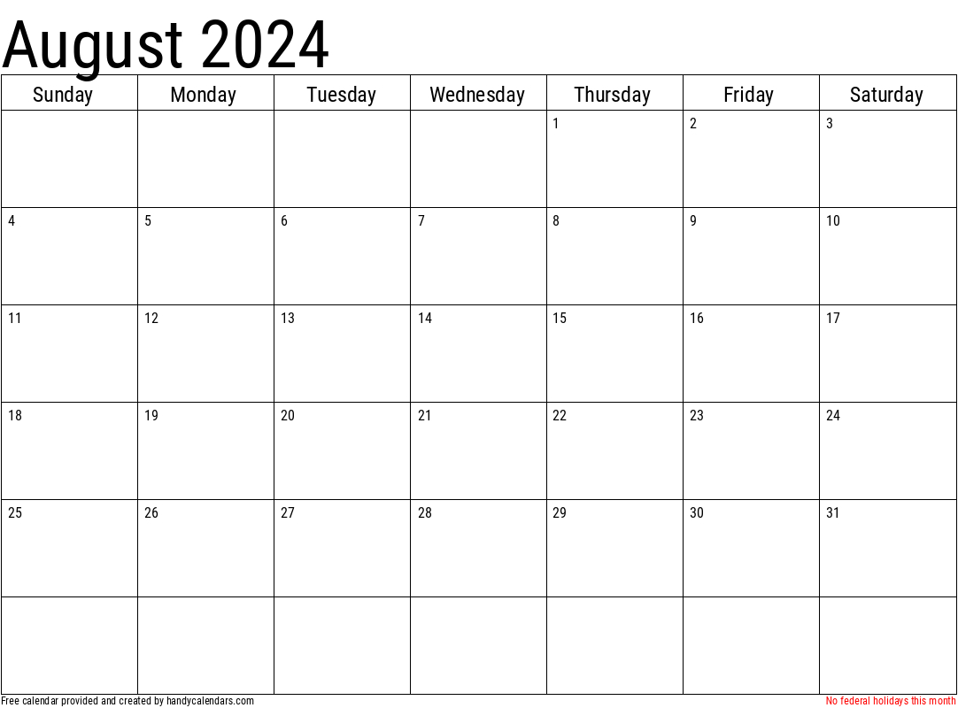 2024 August Calendars - Handy Calendars | 2024 August Calendar Printable