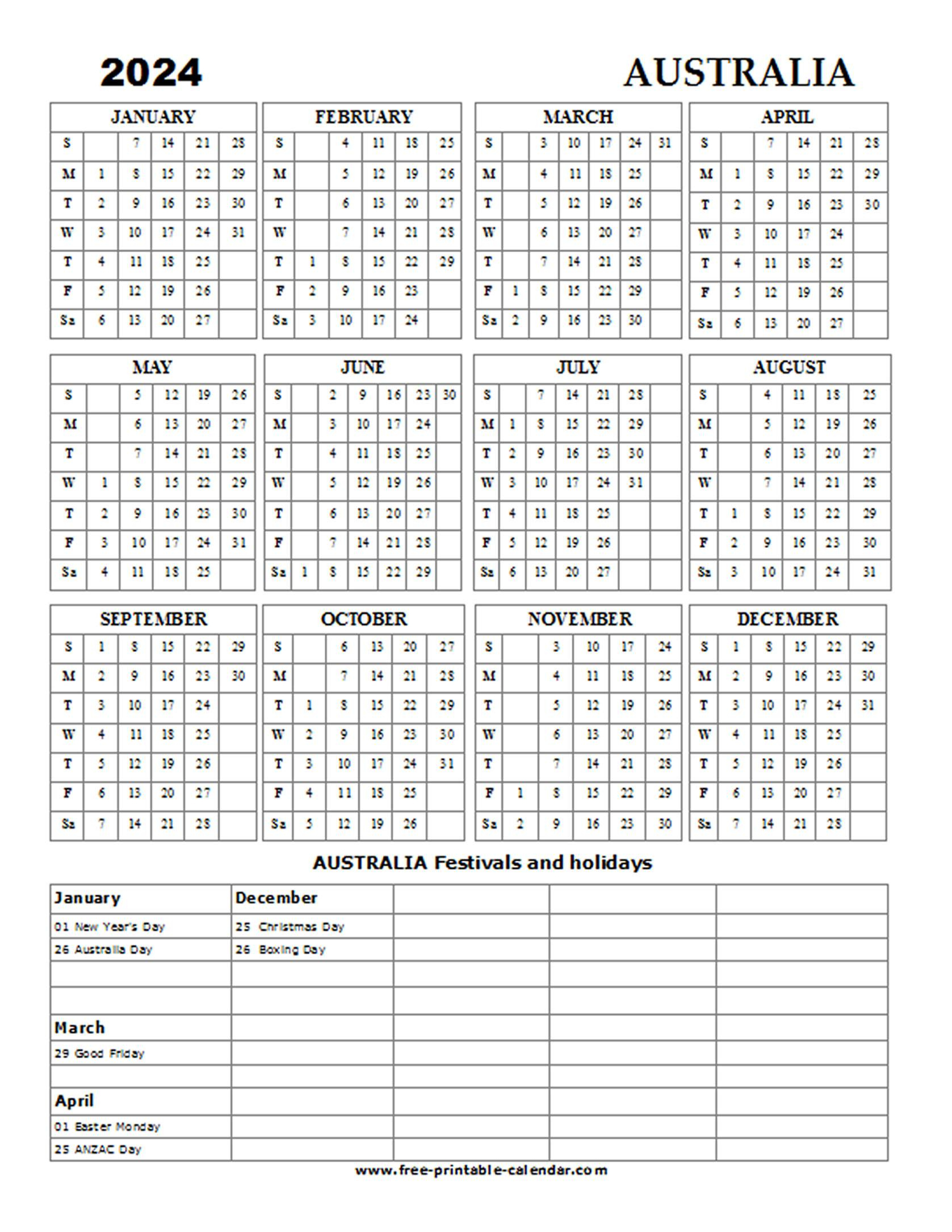 2024 Australia Holiday Calendar - Free-Printable-Calendar | 2024 Calendar With Holidays Australia Printable