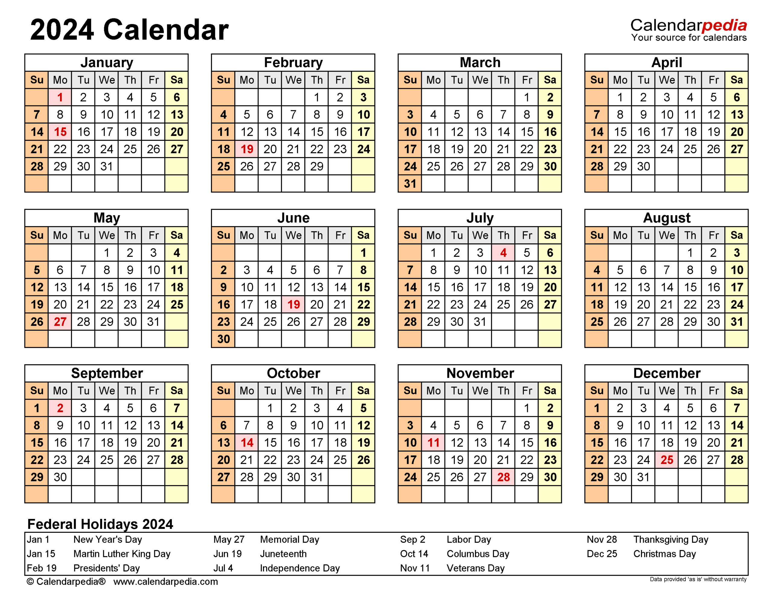 2024 Printable Word Calendar | Calendar 2024 | Printable Calendar 2024