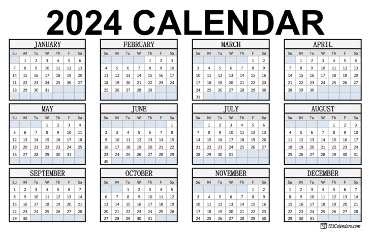 Free Printable Yearly Calendar 2024 with Lines | Calendar 2024