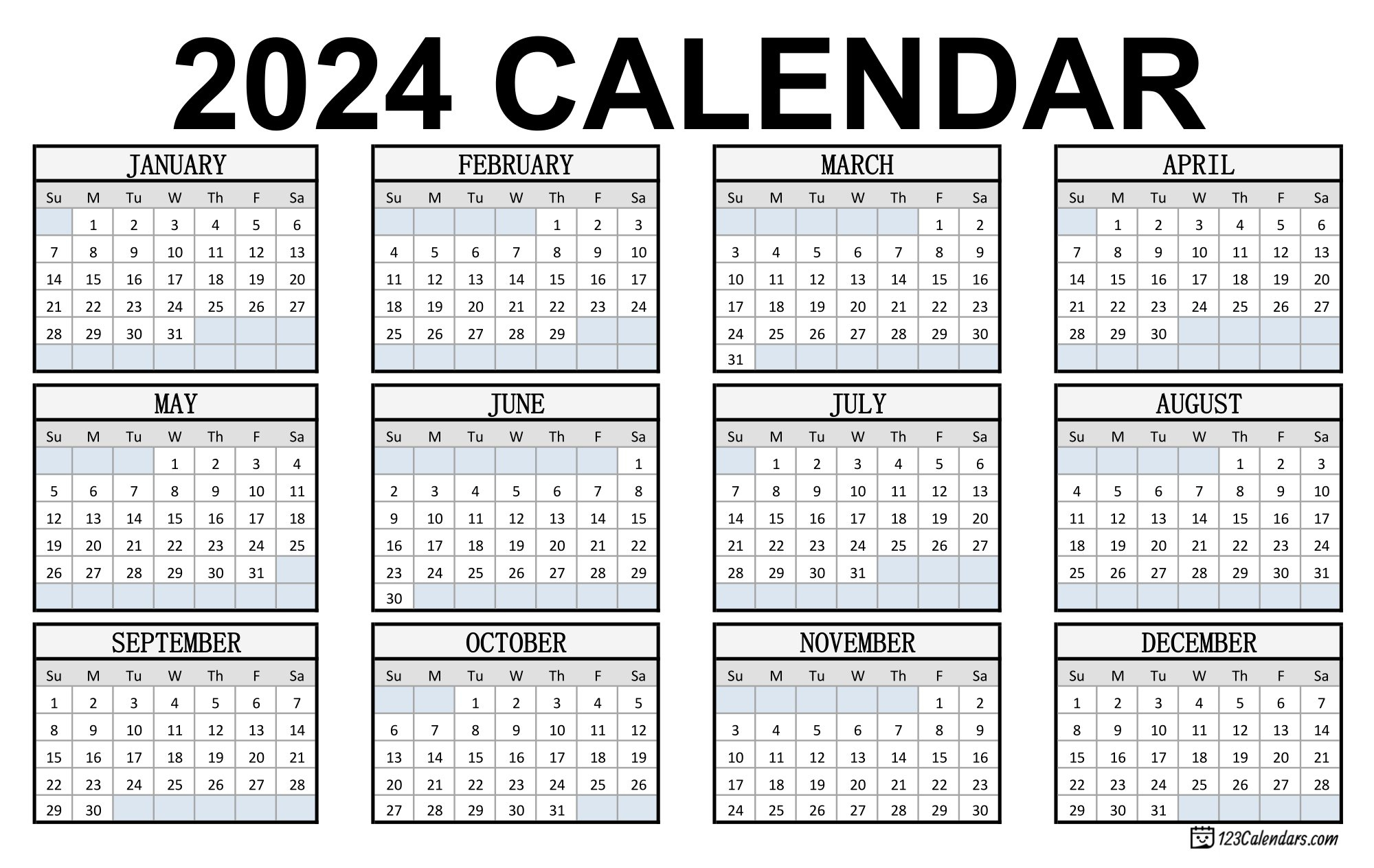 2024 Calendar | Monthly &amp;amp; Yearly Printable Calendars | Free Printable Yearly Calendar 2024 With Lines