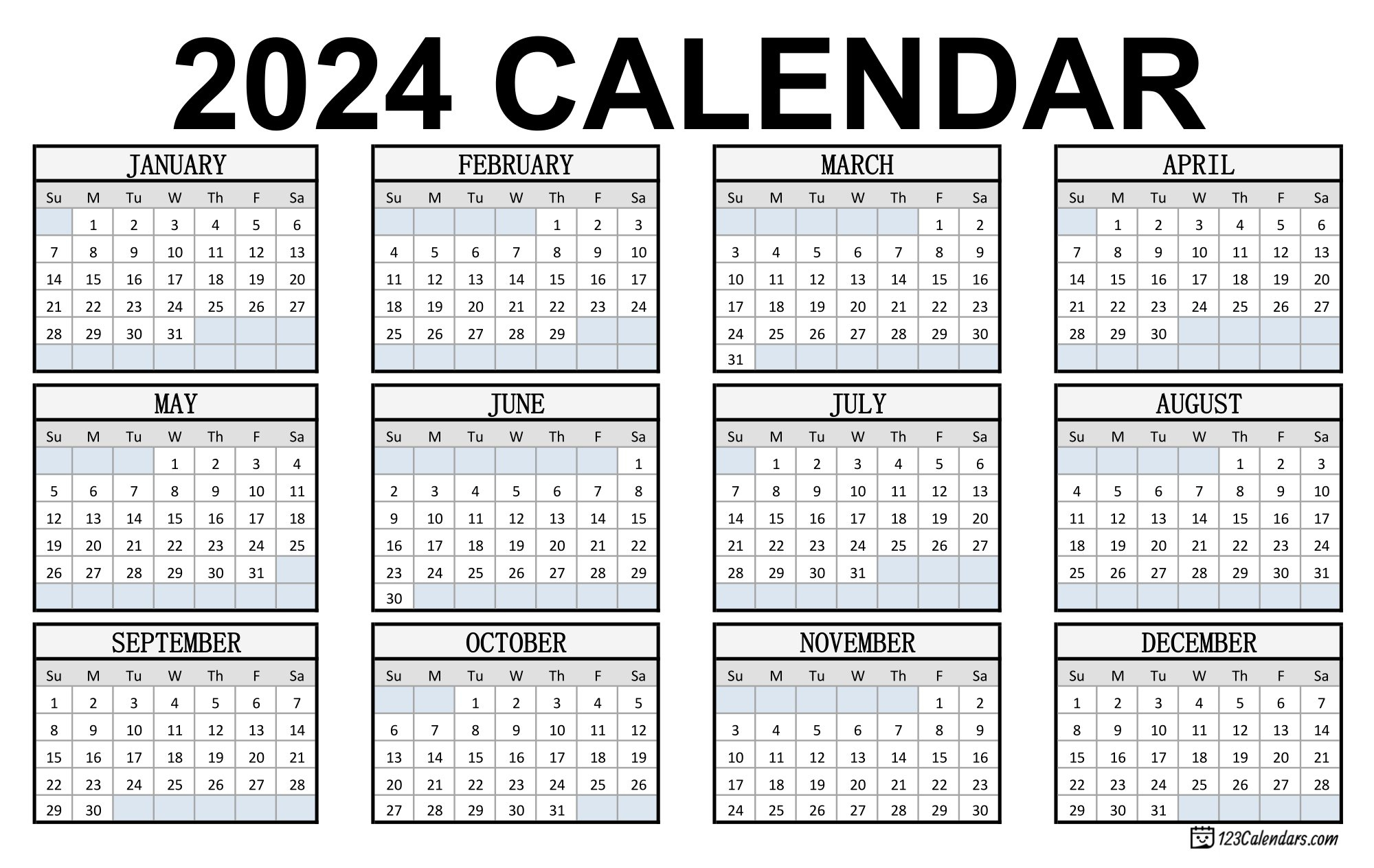 2024 Calendar | Monthly &amp;amp; Yearly Printable Calendars | Printable Calender 2024