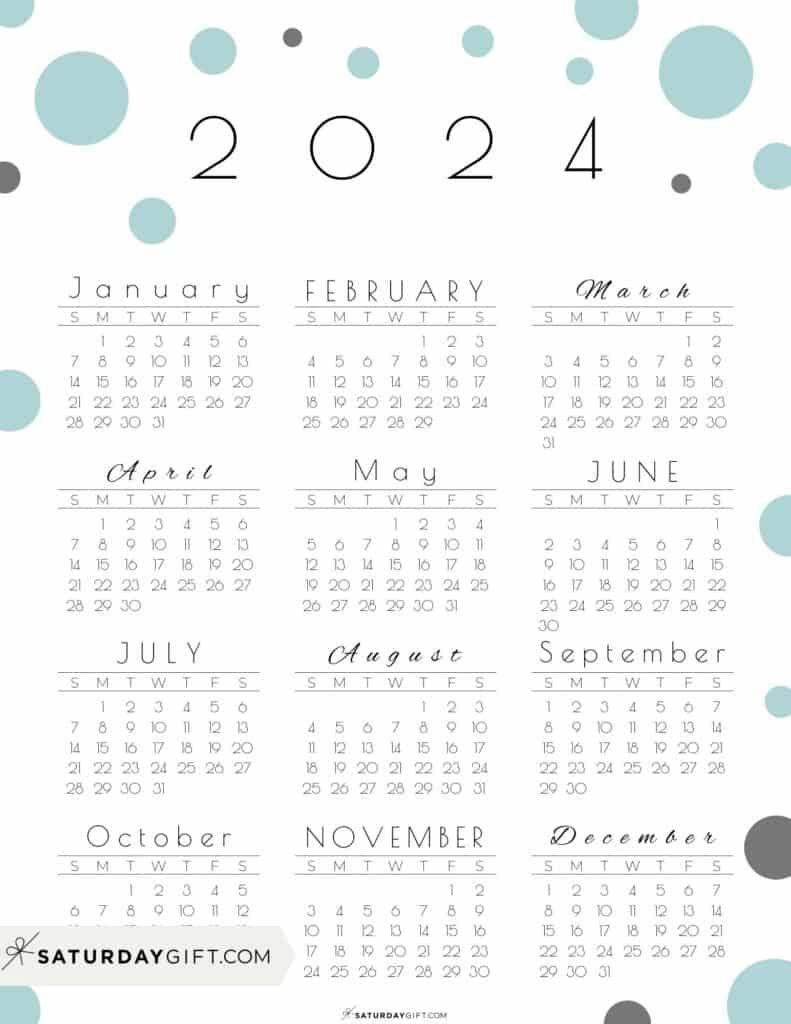 2024 Calendar Printable - Cute &amp;amp; Free 2024 Yearly Calendar | 2024 Year At A Glance Calendar Printable