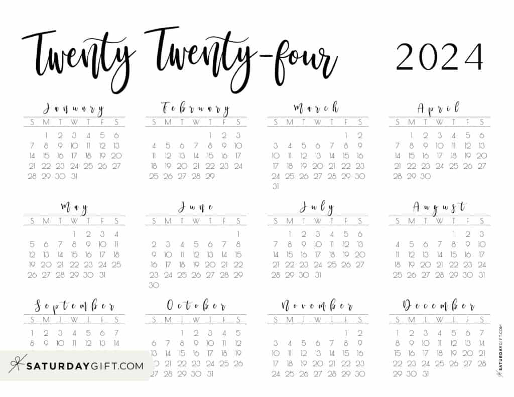 2024 Calendar Printable - Cute &amp;amp; Free 2024 Yearly Calendar Templates | 12 Month Printable Calendar 2024