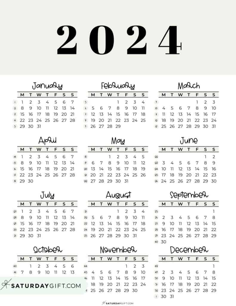 2024 Calendar Printable - Cute &amp;amp; Free 2024 Yearly Calendar Templates | 2024 At A Glance Calendar Printable