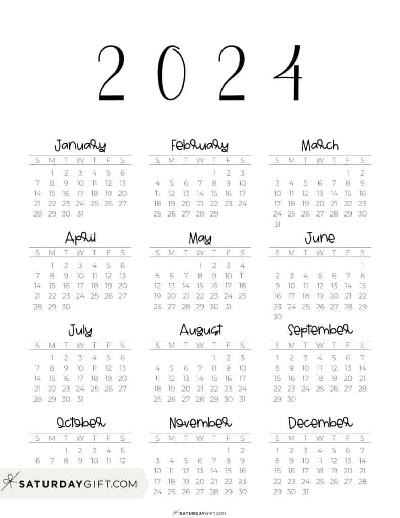 2024 Calendar Printable - Cute &amp;amp; Free 2024 Yearly Calendar Templates | 2024 at a Glance Calendar Printable