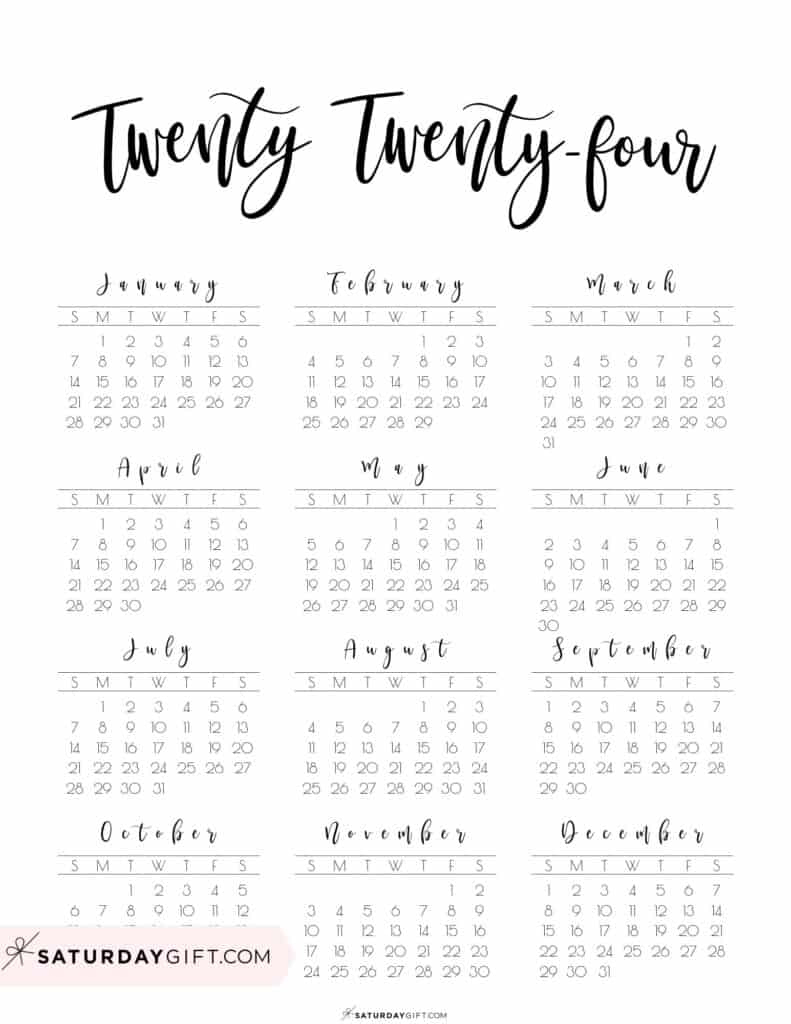 2024 Calendar Printable - Cute &amp;amp; Free 2024 Yearly Calendar Templates | 2024 Calendar At A Glance Printable