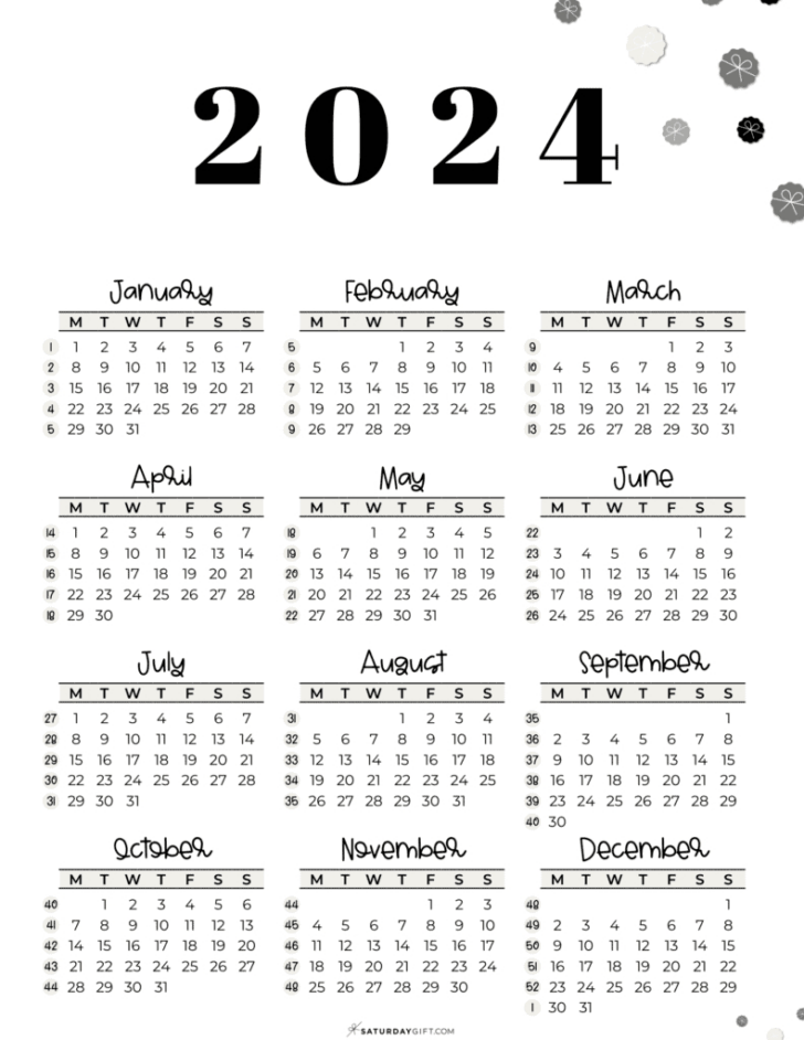 2024 Calendar with Week Numbers Printable PDF | Calendar 2024