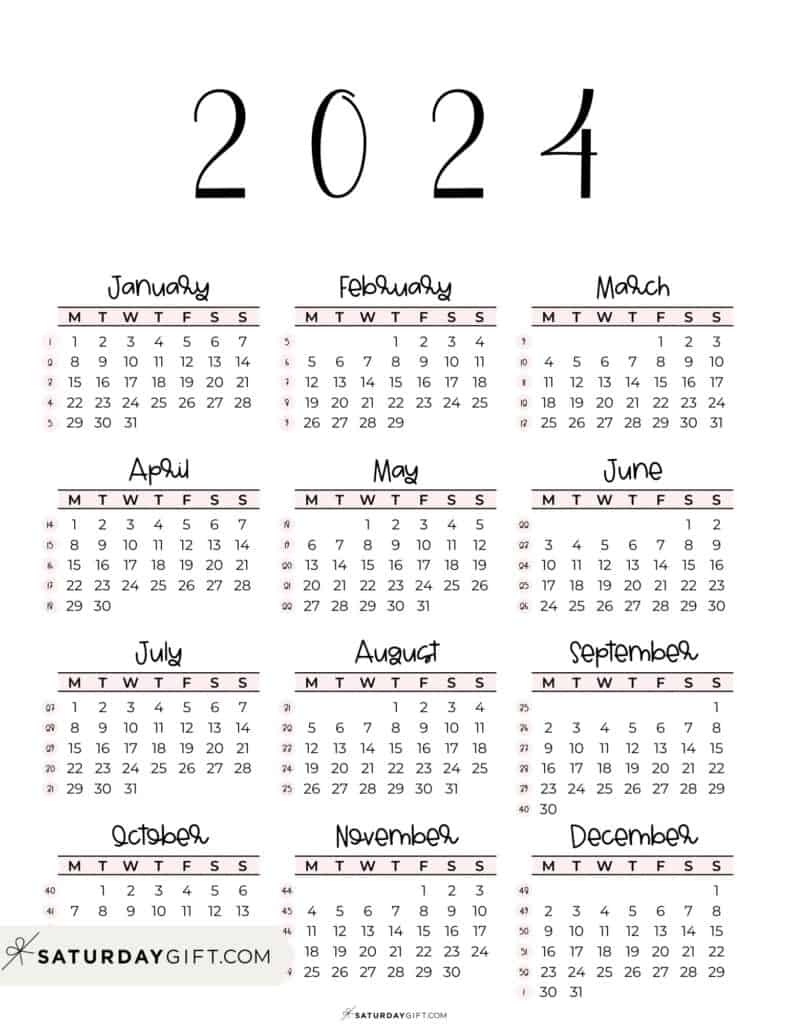 2024 Calendar Printable - Cute &amp;amp; Free 2024 Yearly Calendar Templates | 2024 Calendar with Weeks Printable