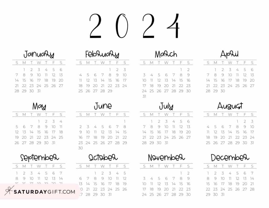 2024 Calendar Printable - Cute &amp;amp; Free 2024 Yearly Calendar Templates | 2024 Mini Calendar Printable