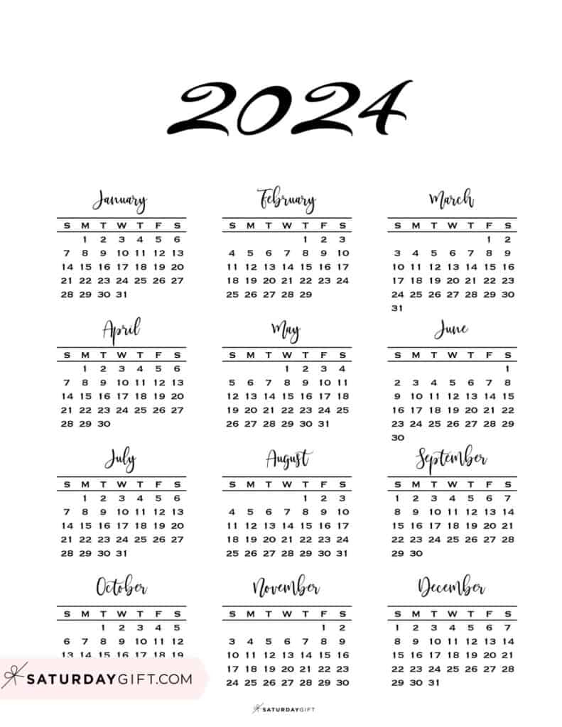 2024 Calendar Printable - Cute &amp;amp; Free 2024 Yearly Calendar Templates | 2024 Mini Calendar Printable