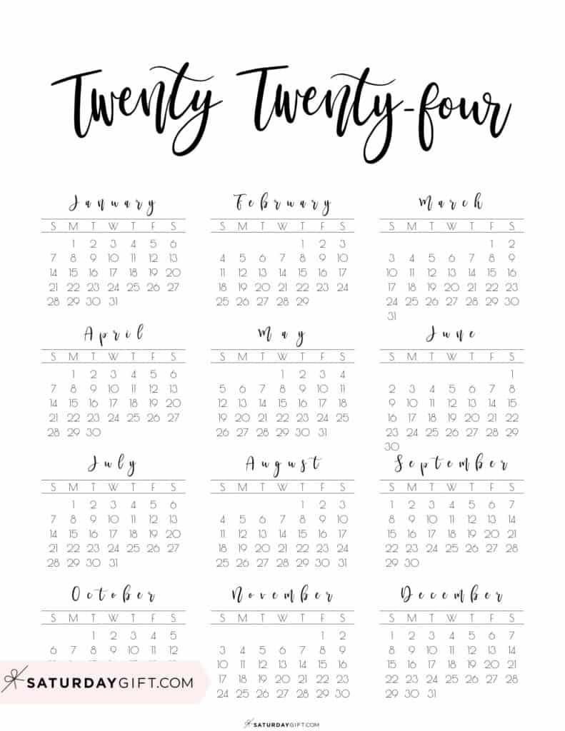 2024 Calendar Printable - Cute &amp;amp; Free 2024 Yearly Calendar Templates | Printable Calendar 2024 Year At A Glance