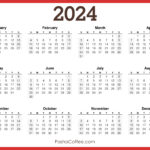 2024 Calendar Printable Free, Horizontal, Red – Pashacoffee | 2024 Annual Calendar Printable Free