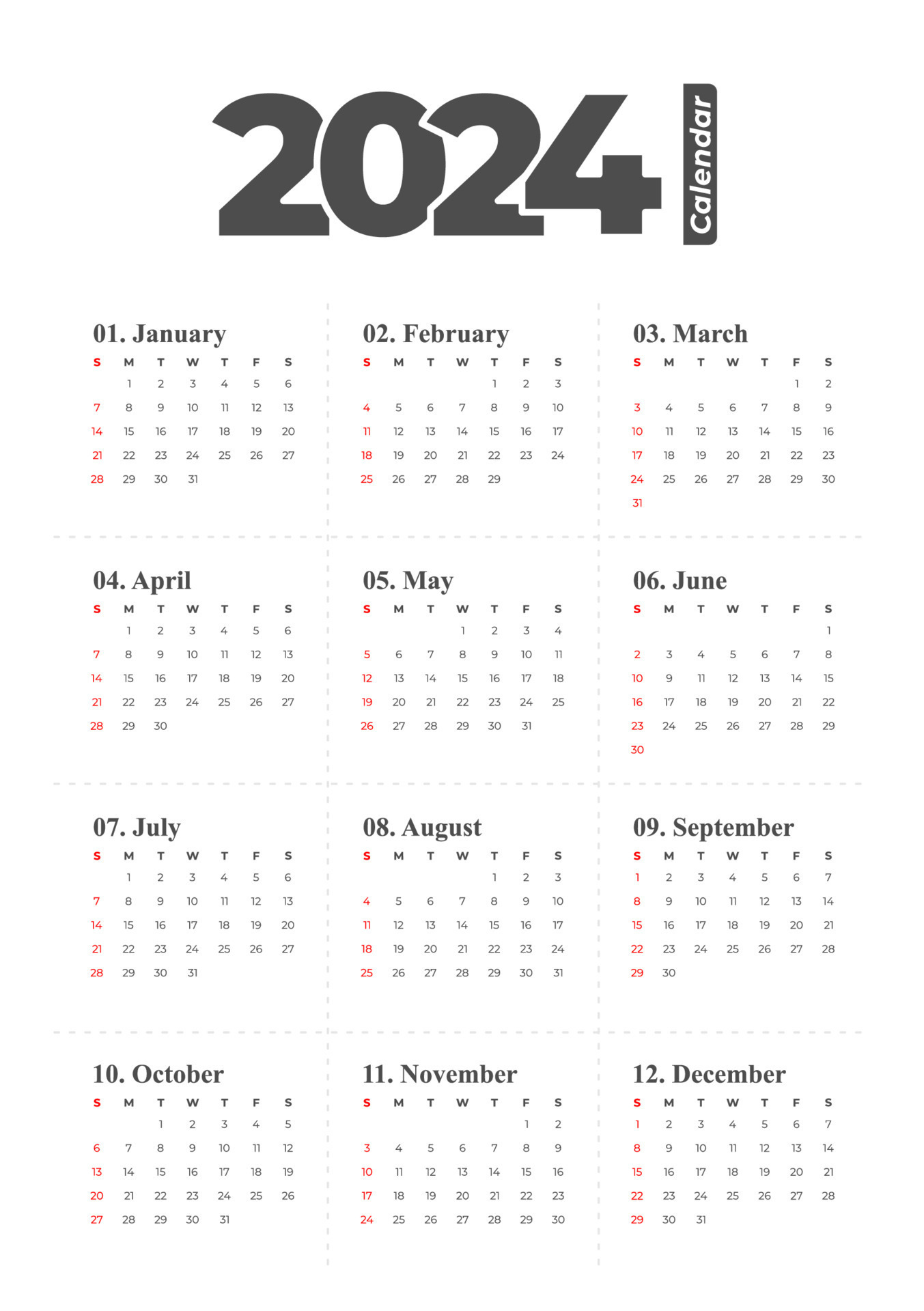 2024 Calendar Template, Editable Vector 13660998 Vector Art At | 2024 Calendar Printable Editable